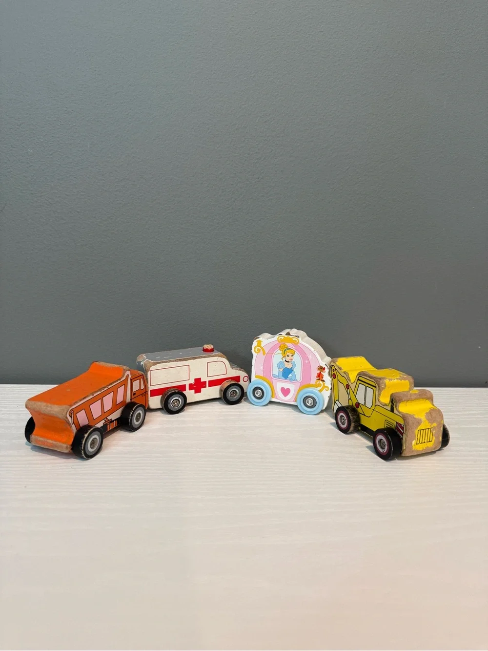 Kids Wooden Vehicle Toy Set - Orange, White, Pink, Yellow